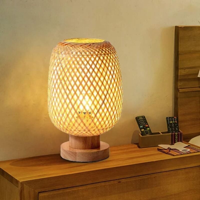 foto del prodotto lampada da tavolo con tessitura di bamb piccola lampada da comodino con paralume in bamb squisito lampada da tavolo decorativa con luce notturna in