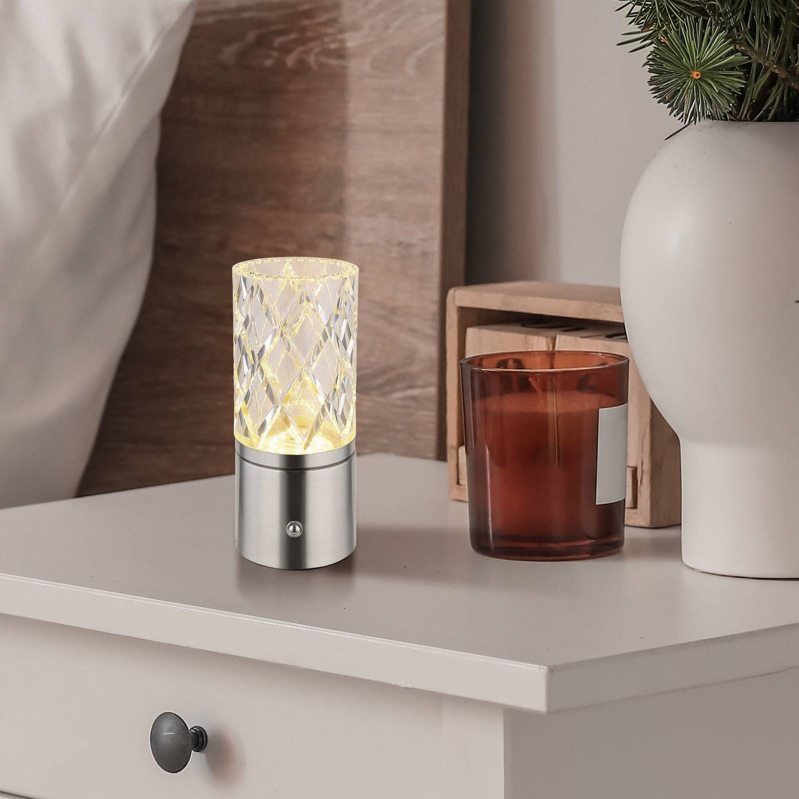 foto del prodotto lampada da tavolo con touch dimmer lampada da comodino a led lampada da tavolo ricaricabile lampada da soggiorno, acrilico, cromo, metallo, 2,5w