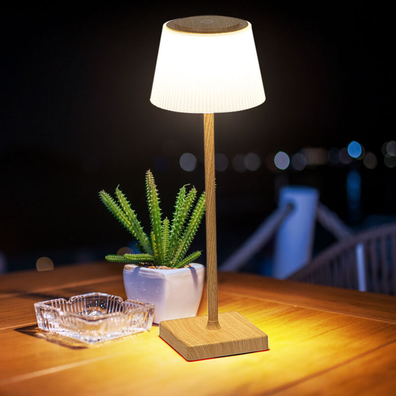 foto del prodotto lampada da tavolo da esterno effetto legno led touch dimmer batteria ricaricabile luce da giardino dimmerabile usb, bianco caldo bianco freddo, dxh