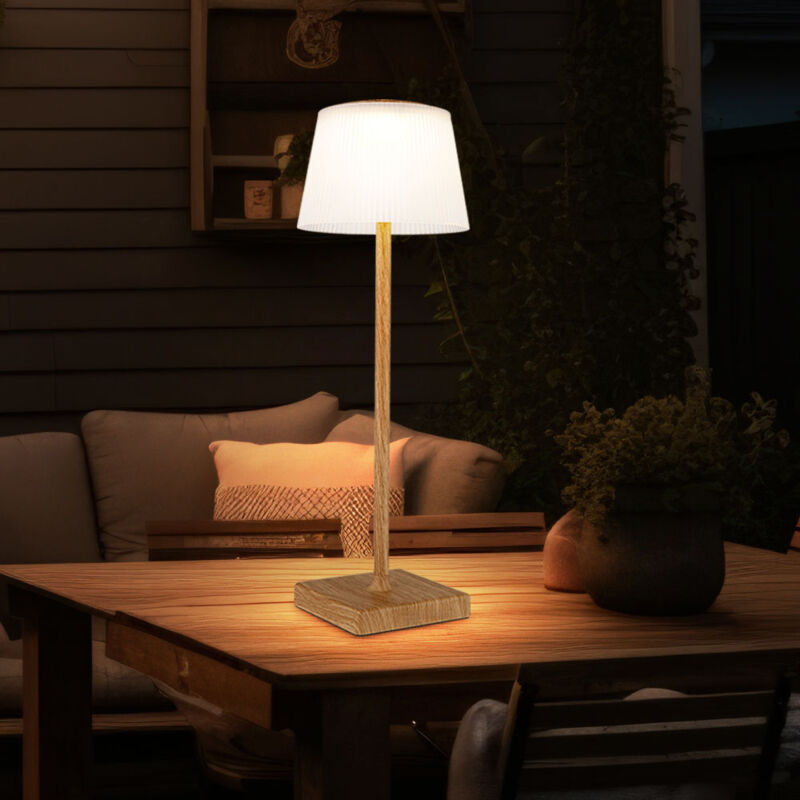 foto del prodotto lampada da tavolo da esterno effetto legno led touch dimmer batteria ricaricabile luce da giardino dimmerabile usb, bianco caldo bianco freddo, dxh