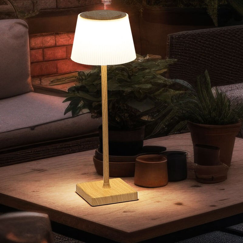 foto del prodotto lampada da tavolo da esterno effetto legno led touch dimmer batteria ricaricabile luce da giardino dimmerabile usb, bianco caldo bianco freddo, dxh