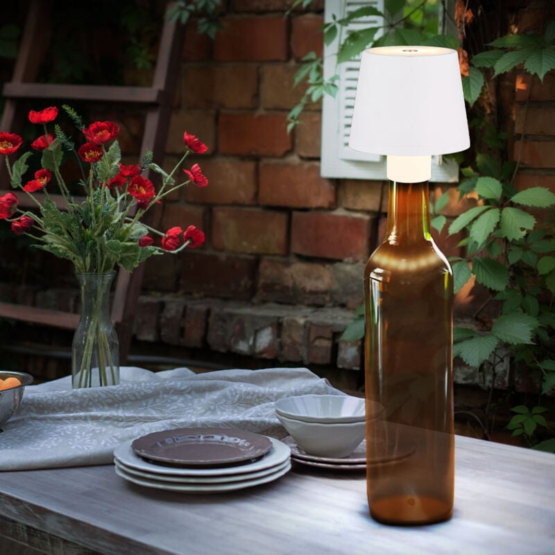 foto del prodotto lampada da tavolo da esterno lampada a bottiglia bianca led lampada da giardino touch dimmer batteria ricaricabile usb, metallo, 1x led 3w 130lm, dxh