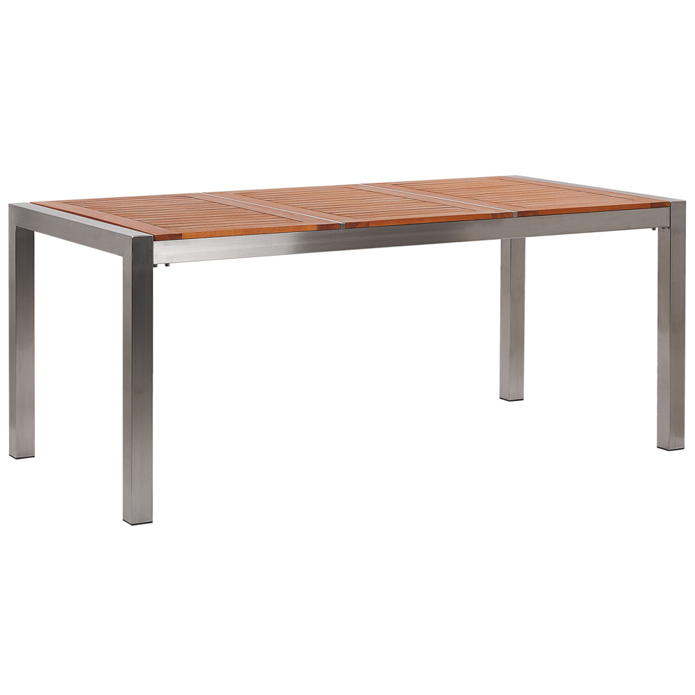foto del prodotto lampada da tavolo da pranzo da giardino con piano in legno di eucalipto 180 x 90 cm con struttura in acciaio a 6 posti