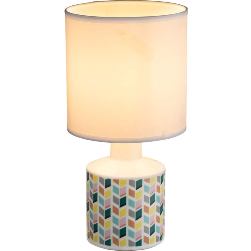 foto del prodotto lampada da tavolo da scrivania, da sala da pranzo, in ceramica, tessuto, luce di lettura laterale, motivo a rombi