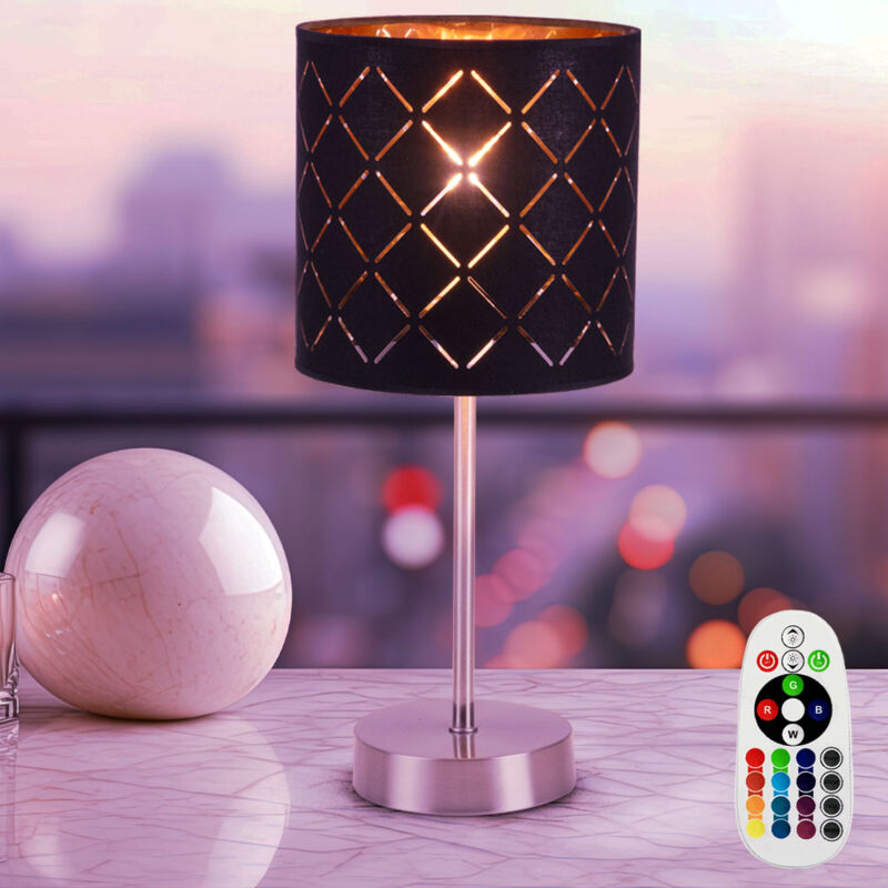 foto del prodotto lampada da tavolo di design per la sala da pranzo, modello di faretto, telecomando con dimmer, set di lampadine led rgb incluse
