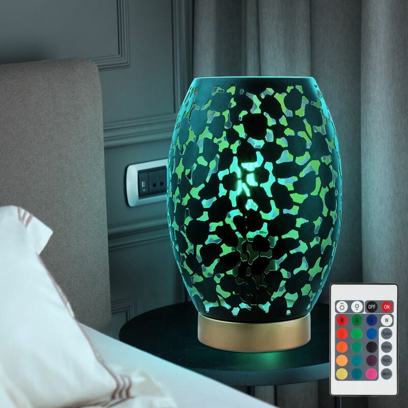 foto del prodotto lampada da tavolo dimmerabile in oro nero con telecomando per lampada da punzonatura in un set che include lampade a led rgb