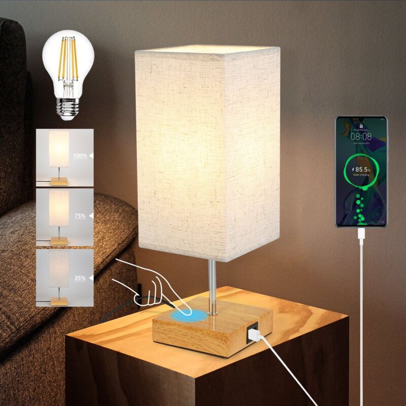 foto del prodotto lampada da tavolo dimmerabile , lampada da comodino touch, lampada da scrivania vintage usb con funzione di ricarica, luce notturna ricaricabile e27