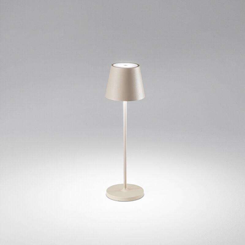 foto del prodotto lampada da tavolo diva led 2w 190lm 3000k ricaricabile a batterie in alluminio sabbia testina touch dimmerabile