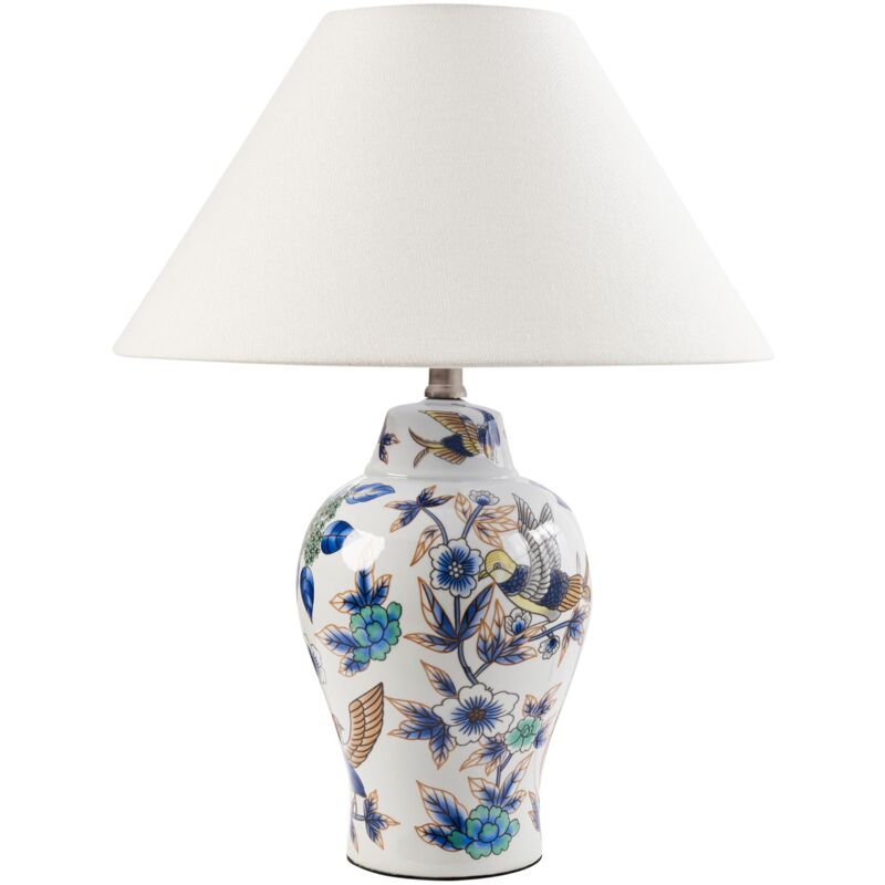foto del prodotto lampada da tavolo elegante con base in porcellana bianco e blu moraca
