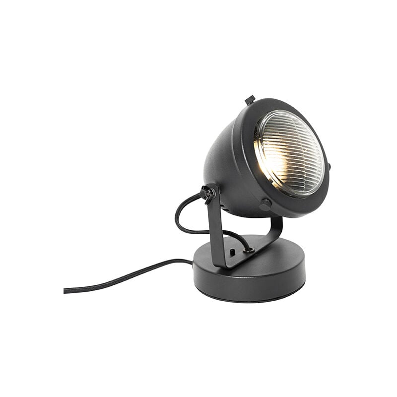 foto del prodotto lampada da tavolo emado industriale acciaio,vetro nero tondo max. 1 x watt qazqa