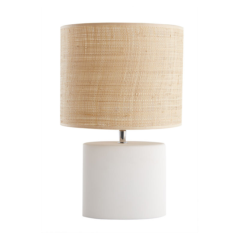 foto del prodotto lampada da tavolo etnica ceramica bianco opaco e paralume rafia tiga