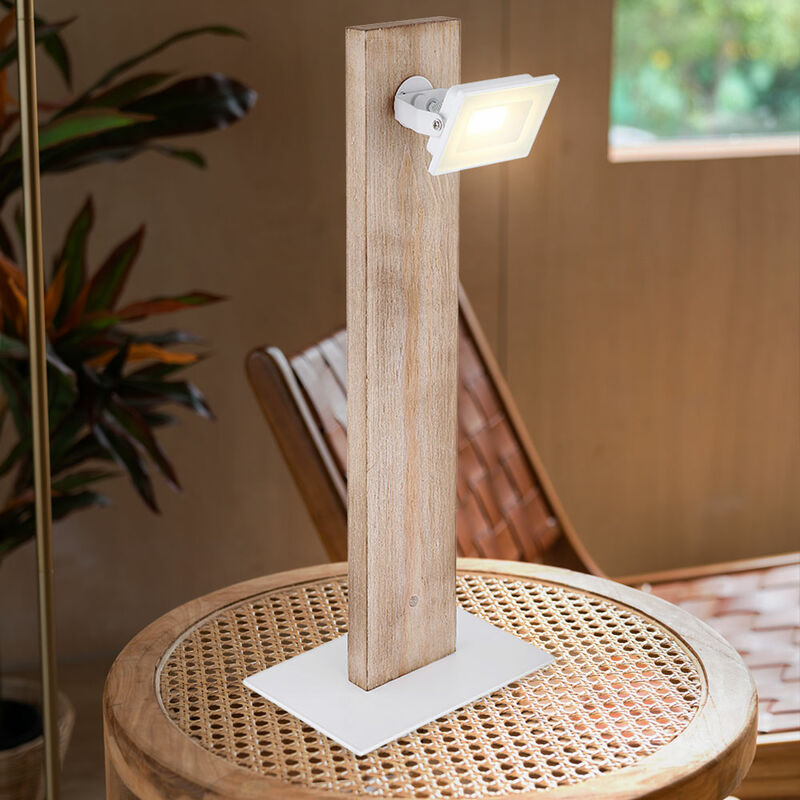 foto del prodotto lampada da tavolo faretto orientabile in legno lampada da tavolo per camera da letto lampada laterale, metallo bianco, 1x led 5w 420lm 3000k, lxpxh