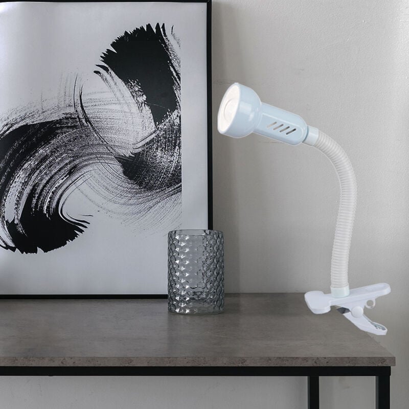 foto del prodotto lampada da tavolo flexo con morsetto lampada da lettura bianca con morsetto mobile, metallo plastica, 1x led 4,5w 470lm bianco caldo, h max