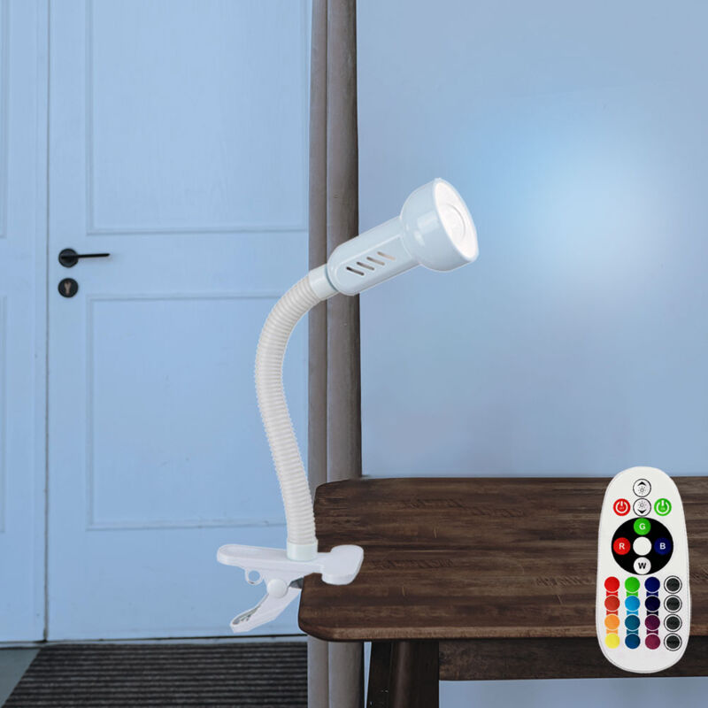 foto del prodotto lampada da tavolo flexo con morsetto lampada da lettura bianca con morsetto, regolabile con telecomando, 1x led rgb 4,8w 470lm bianco caldo, h max
