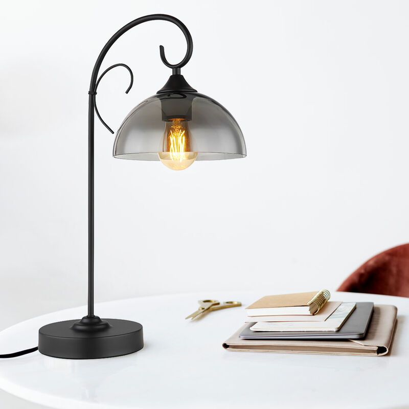 foto del prodotto lampada da tavolo fumo lampada da comodino lampada da tavolo vetro fumo camera da letto, metallo nero, 1x attacco e27, lxpxh 33,5x20x52 cm