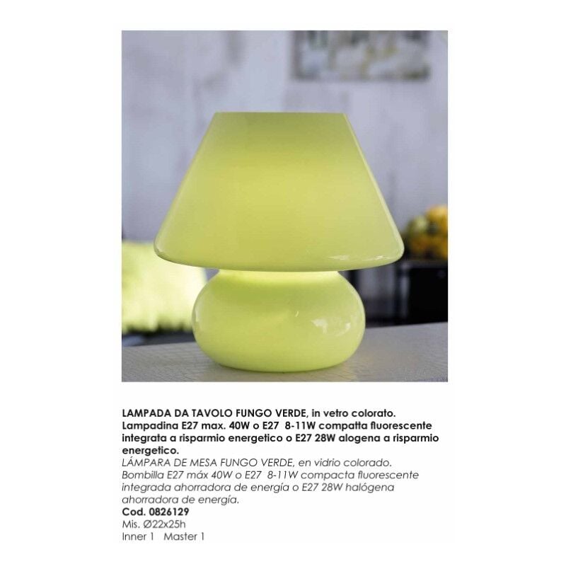foto del prodotto lampada da tavolo fungo h24.8verde vetro bizzotto