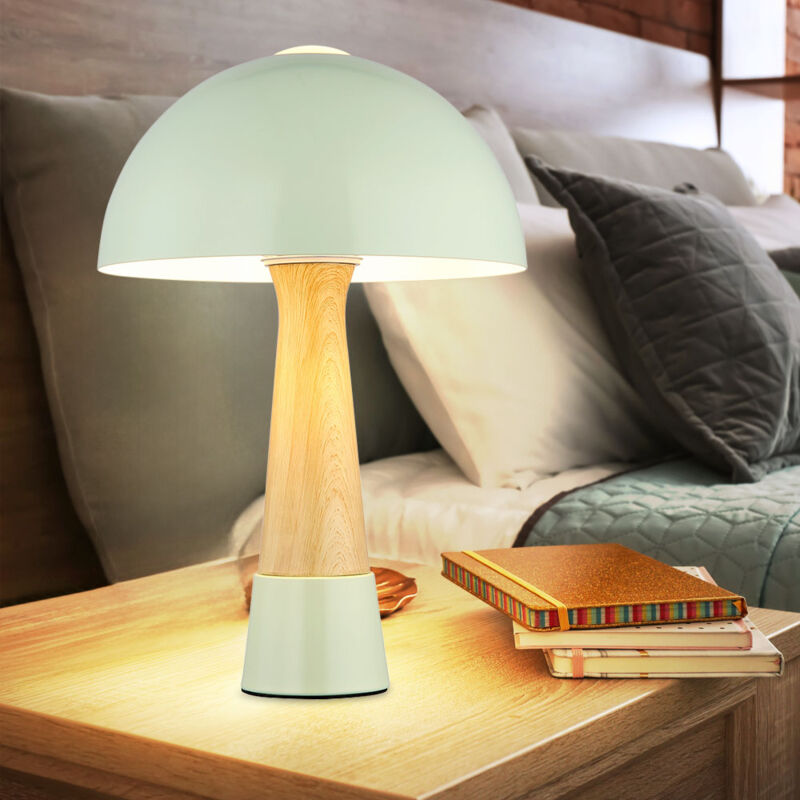 foto del prodotto lampada da tavolo fungo look legno verde lampada da tavolo lampada da soggiorno lampada da camera da letto, metallo, 1x e27, dxh 25x36,5 cm