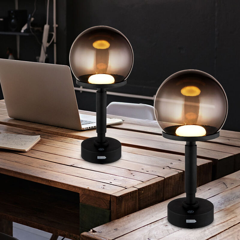 foto del prodotto lampada da tavolo fungo nero fum lampada da tavolo touch dimmer ricaricabile lampada laterale fungo, usb c, led 1w 18lm bianco caldo, dxh 15x31,5