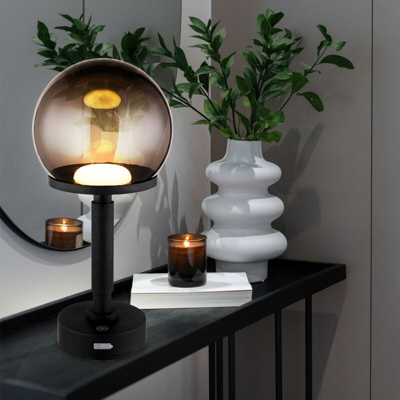 foto del prodotto lampada da tavolo fungo nero fum lampada da tavolo touch dimmer ricaricabile lampada laterale fungo, usb c, led 1w 18lm bianco caldo, dxh 15x31,5 cm