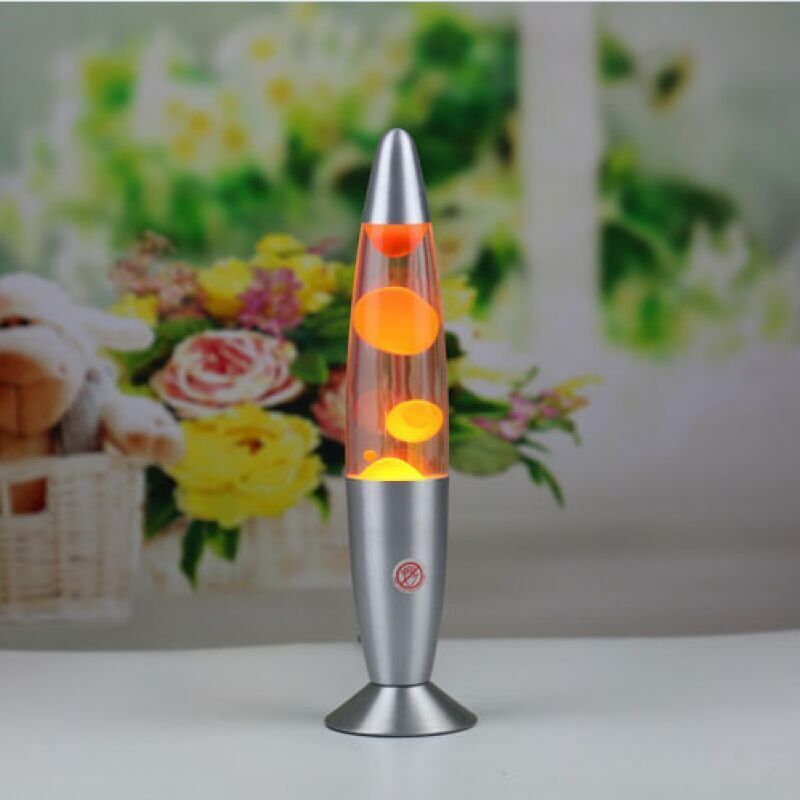 foto del prodotto lampada da tavolo futuristica con interruttore e lampada a lava arancione