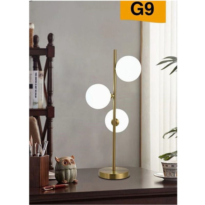foto del prodotto lampada da tavolo g9 minimalista bronzo con 3 sfere piantana terra con stelo d33 trade shop traesio