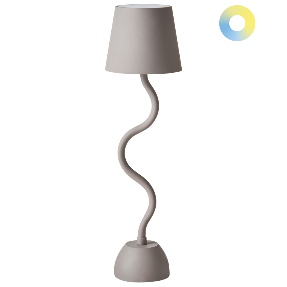 foto del prodotto lampada da tavolo in alluminio beige con interruttore a sfioramento e cavo di ricarica usb senza fili stile moderno