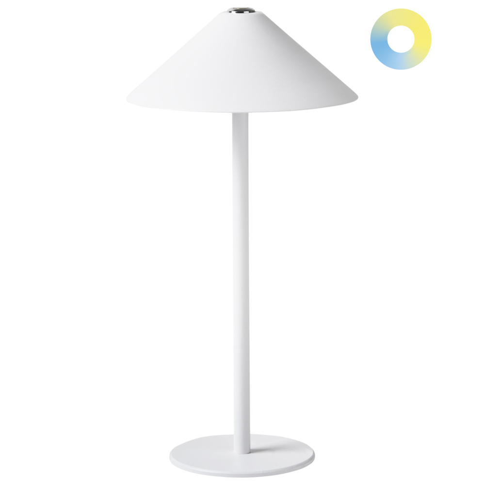 foto del prodotto lampada da tavolo in alluminio bianco con interruttore a sfioramento e cavo di ricarica usb senza fili stile moderno