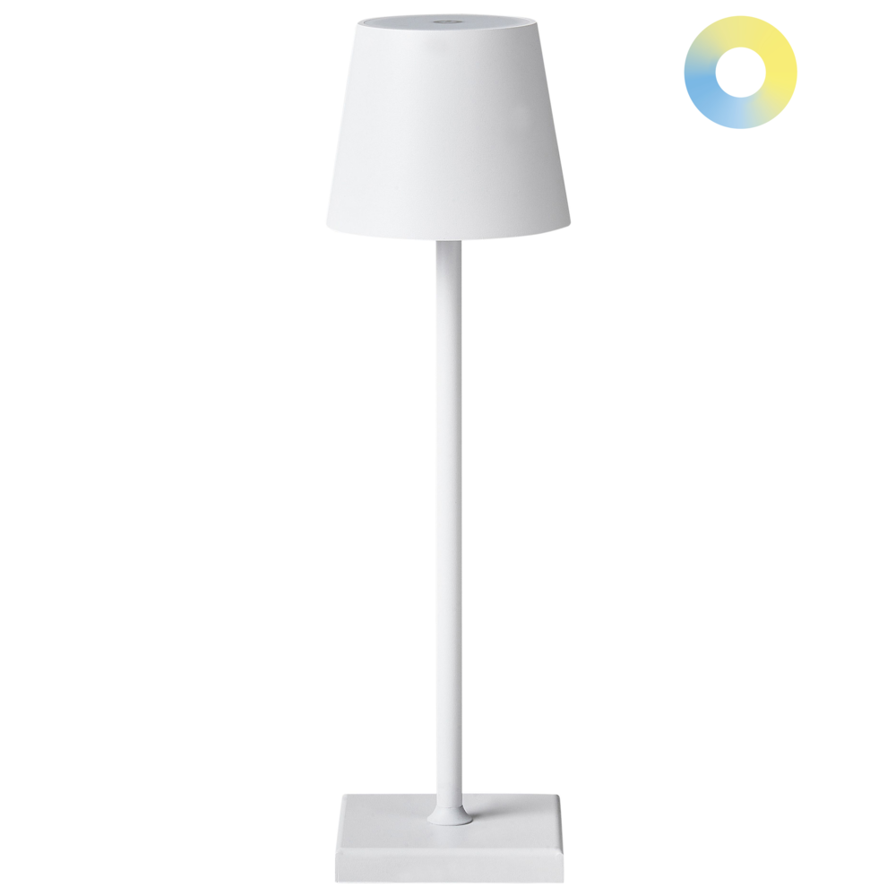 foto del prodotto lampada da tavolo in alluminio bianco per interni e per esterni moderna con interruttore a sfioramento cavo usb di ricarica senza fili
