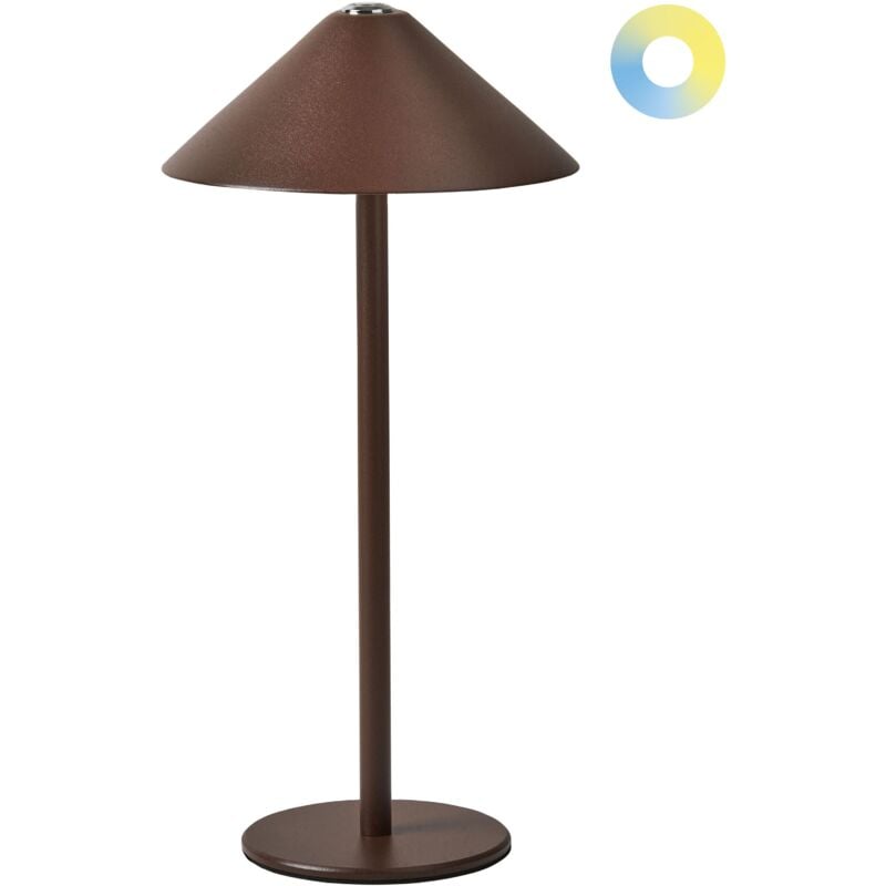foto del prodotto lampada da tavolo in alluminio marrone con interruttore a sfioramento e cavo di ricarica usb senza fili francoli