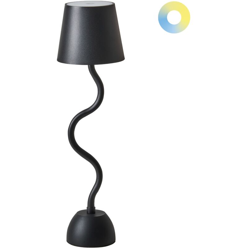 foto del prodotto lampada da tavolo in alluminio nero con interruttore a sfioramento e cavo di ricarica usb senza fili vouga