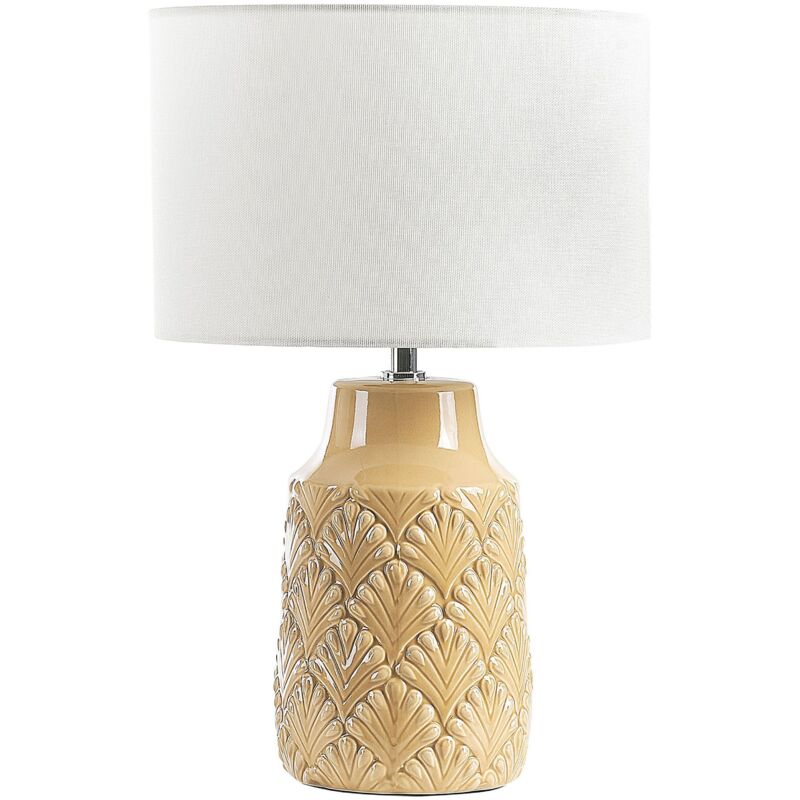 foto del prodotto lampada da tavolo in ceramica bianco giallo lino base 43 cm paralume tessuto balao