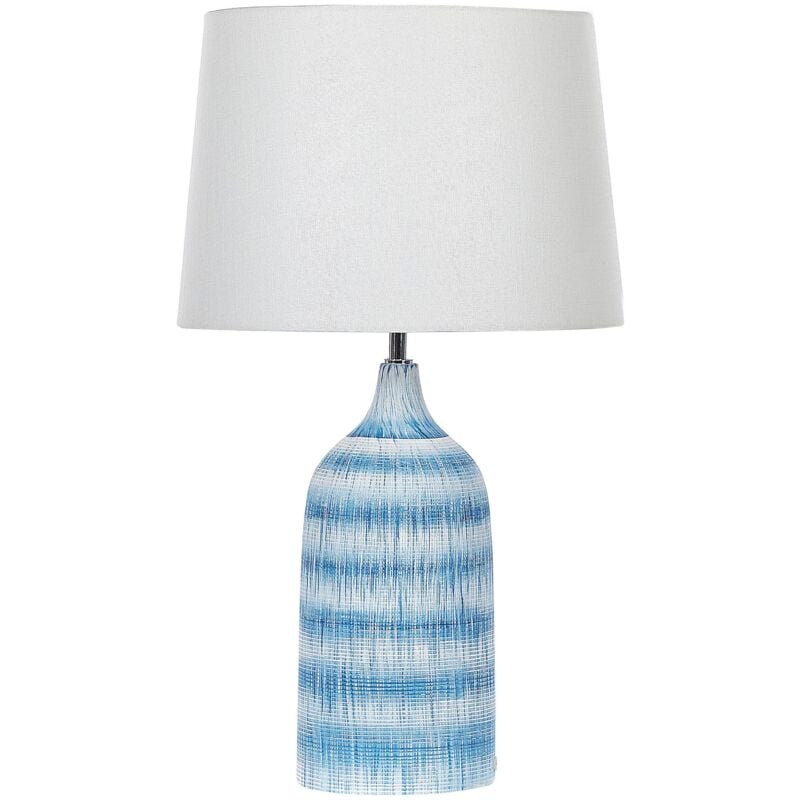 foto del prodotto lampada da tavolo in ceramica blu paralume in tessuto bianco 66 cm georgina