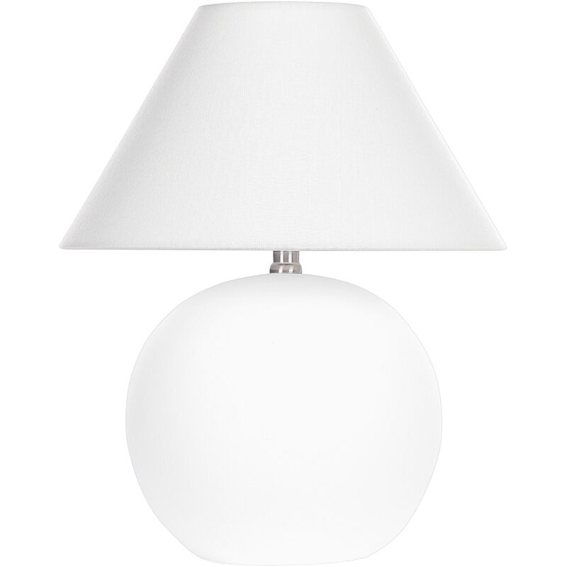 foto del prodotto lampada da tavolo in ceramica con base in terracotta e paralume in tessuto di lino bianco limia