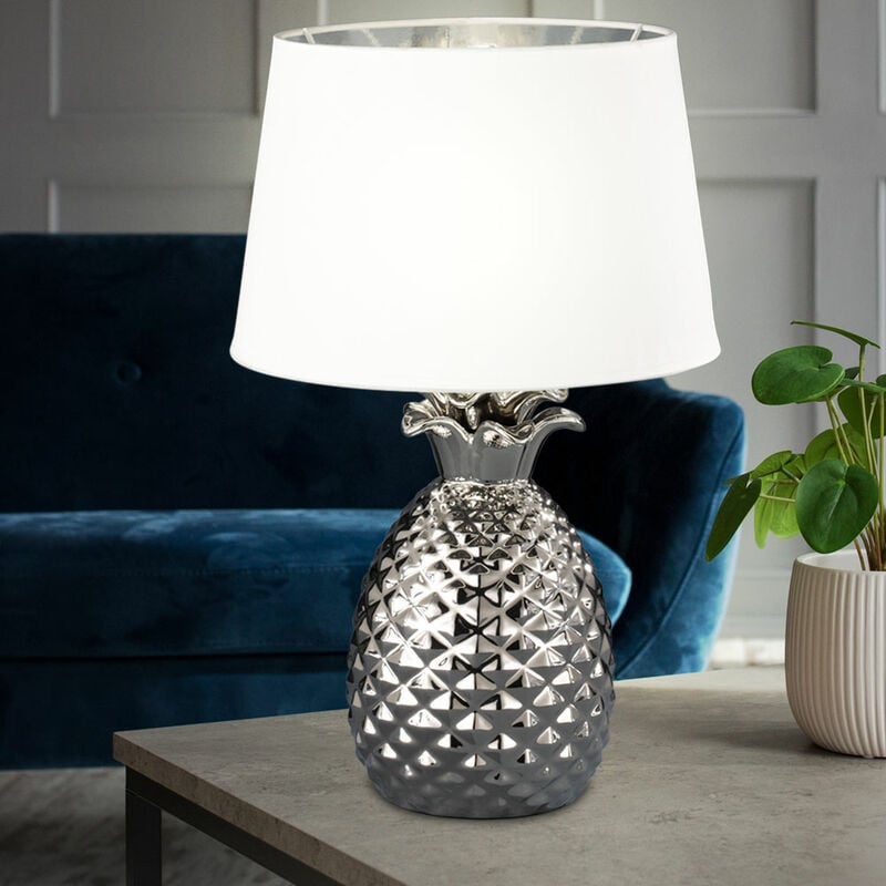 foto del prodotto lampada da tavolo in ceramica design ananas argento soggiorno tessile lampada bianca in un set con lampadine a led