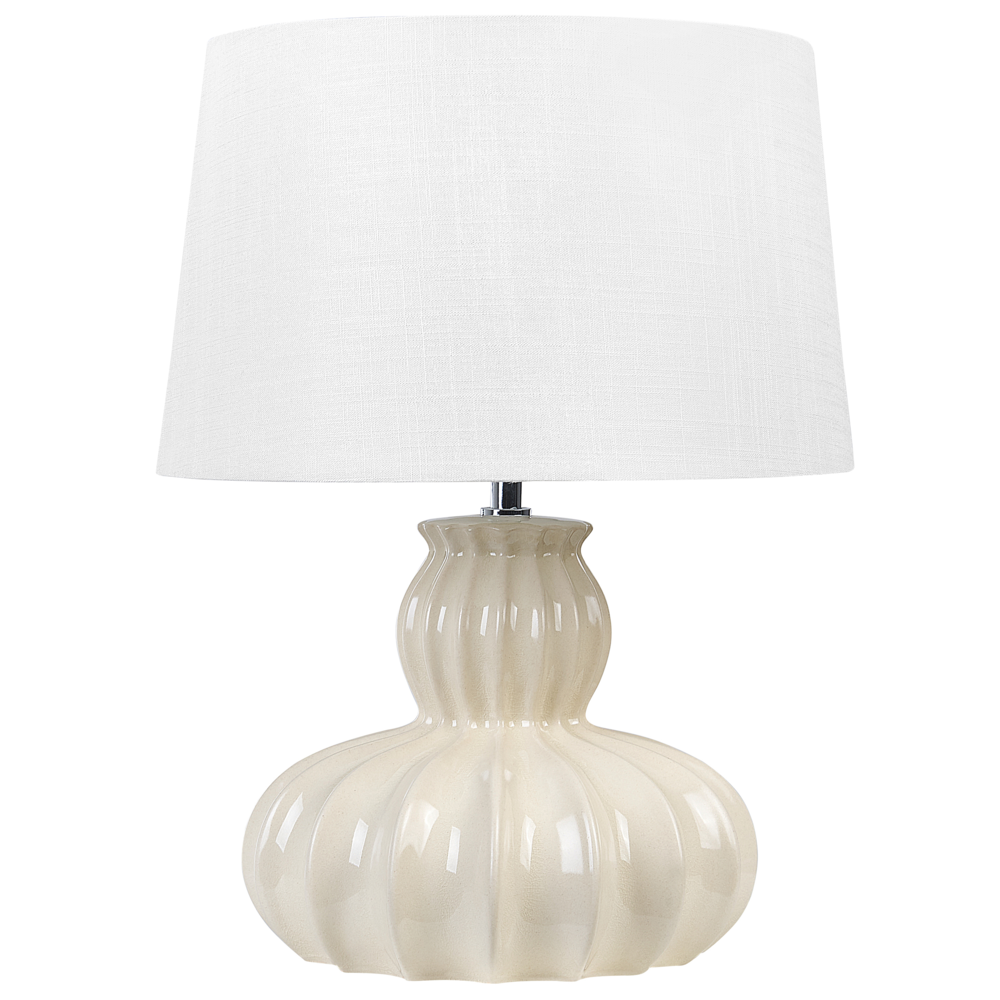foto del prodotto lampada da tavolo in ceramica di lino bianco beige base 46 cm lucida paralume in tessuto da scrivania moderno glamour