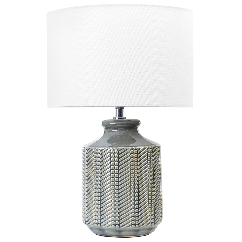 foto del prodotto lampada da tavolo in ceramica grigia con paralume bianco 44 cm camera da letto soggiorno