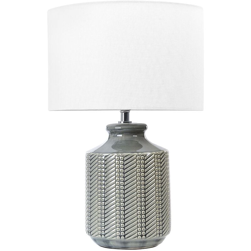 foto del prodotto lampada da tavolo in ceramica grigia con paralume bianco 44 cm esperance
