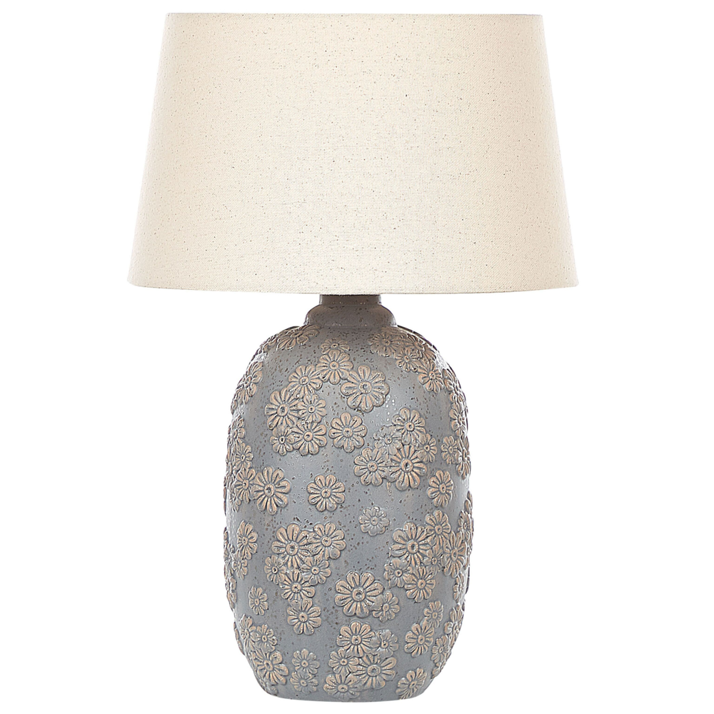 foto del prodotto lampada da tavolo in ceramica grigio e beige 46 cm motivo floreale paralume impero comodino soggiorno camera da letto illuminazione