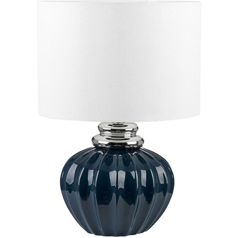 foto del prodotto lampada da tavolo in ceramica in color blu scuro e bianco crema 45 cm neris