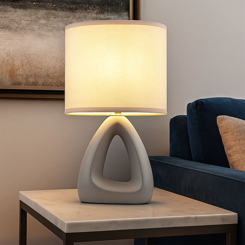 foto del prodotto lampada da tavolo in ceramica lampada da comodino paralume tessile grigio 1 fiamma, 1x presa e14, lxlxh 17x10x30 cm