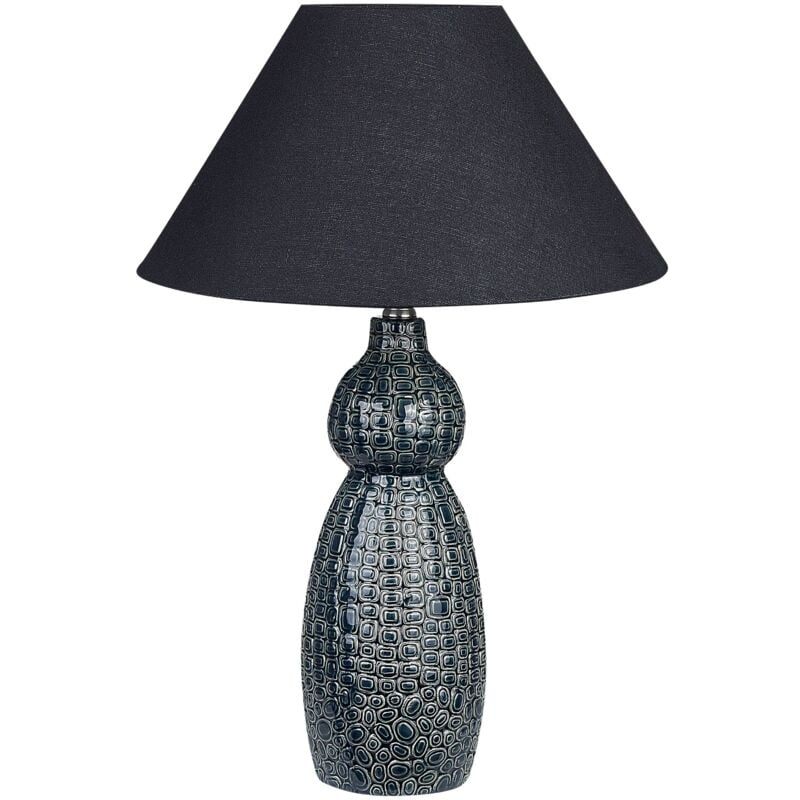 foto del prodotto lampada da tavolo in ceramica luce d ambiente paralume nero blu scuro e nero matina