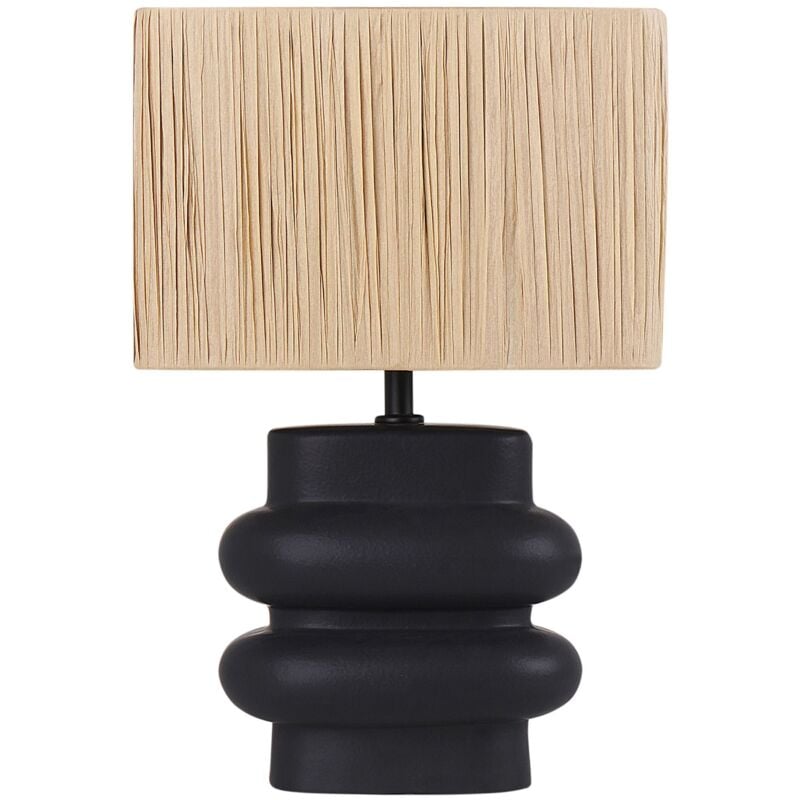 foto del prodotto lampada da tavolo in ceramica nera con paralume a tamburo in lino judy