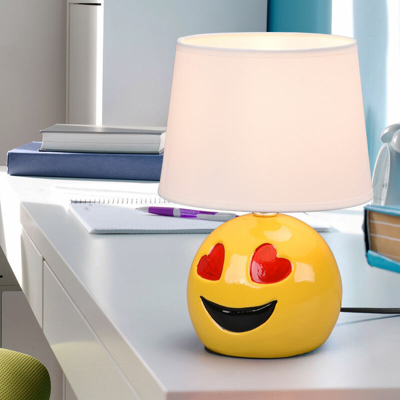 foto del prodotto lampada da tavolo in ceramica per camera da letto lampada da comodino lampada da soggiorno lampada da tavolo moderna, emoji con occhi a cuore giallo,