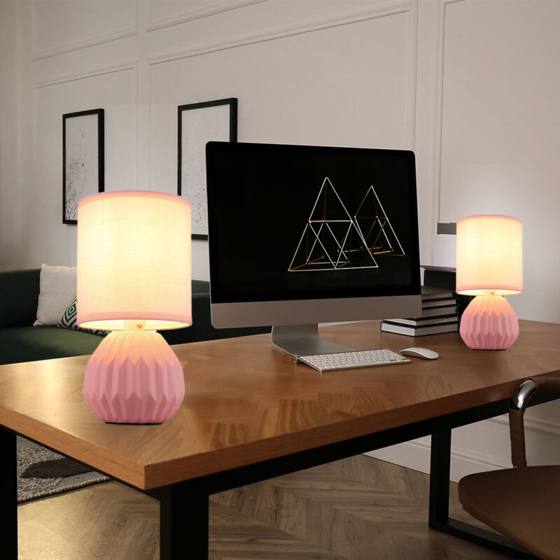 foto del prodotto lampada da tavolo in ceramica rosa lampada da tavolo lampada laterale lampada da soggiorno tessile, 1x e14, dxh 12 x 23 cm, set di 2
