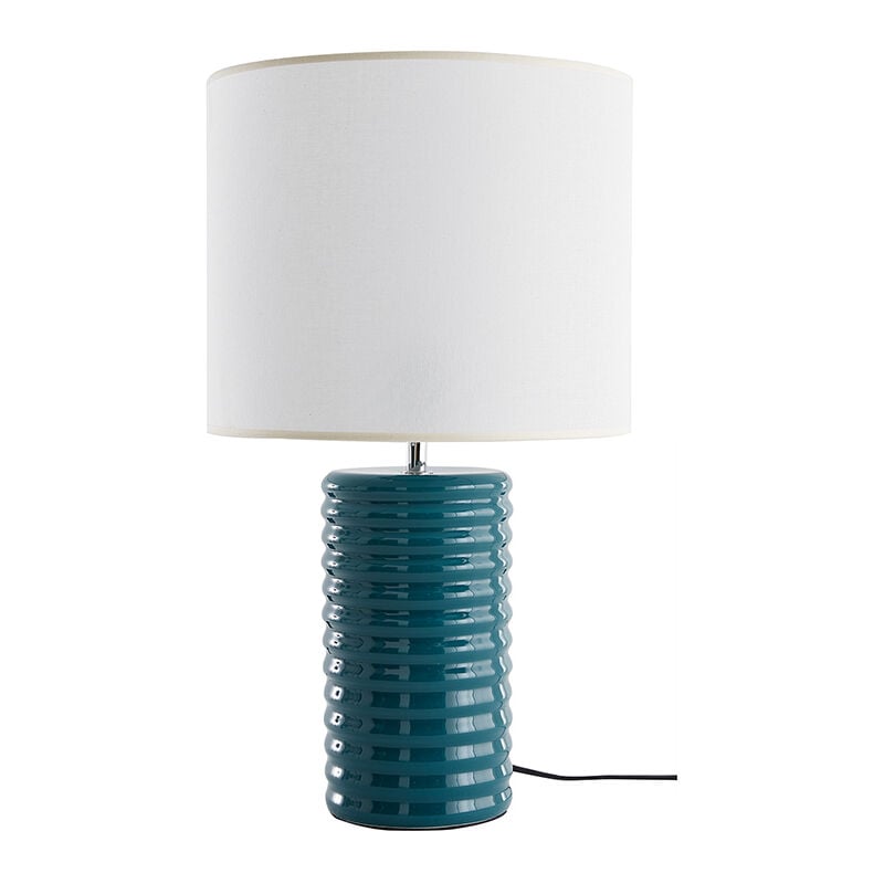 foto del prodotto lampada da tavolo in ceramica smaltata blu anatra e paralume cru berro