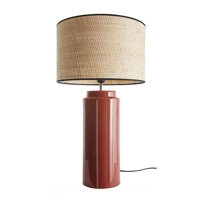 foto del prodotto lampada da tavolo in ceramica smaltata color terracotta e paralume in rafia naturale h64 cm majes