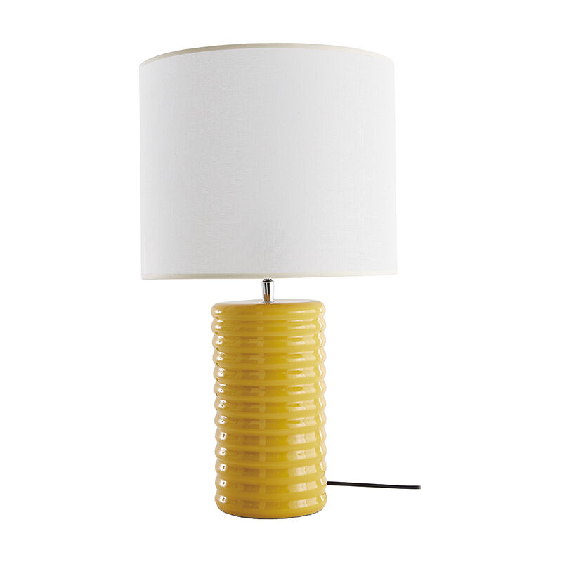 foto del prodotto lampada da tavolo in ceramica smaltata giallo e paralume cru berro