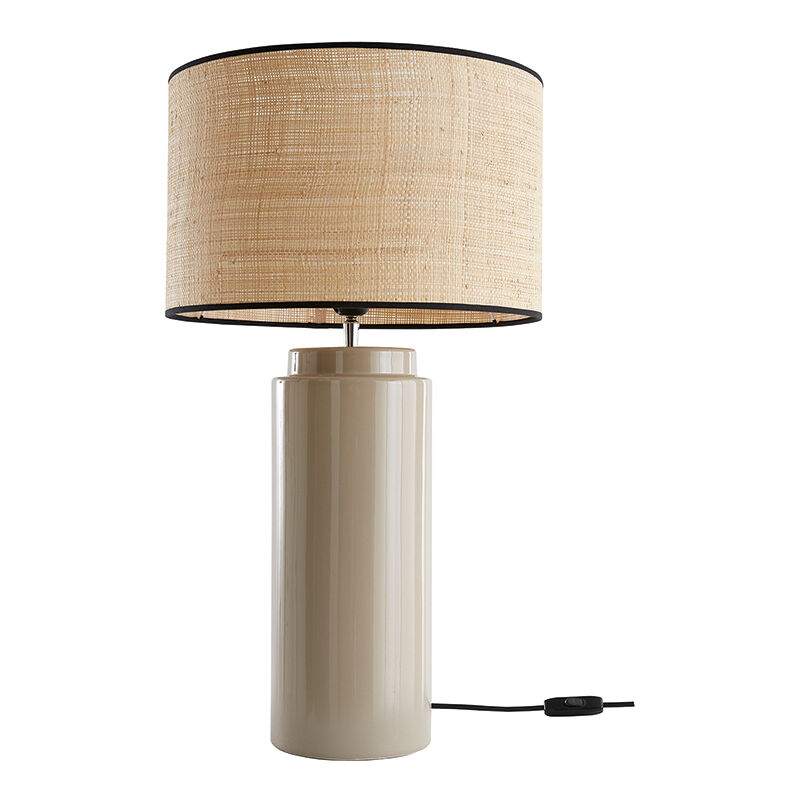 foto del prodotto lampada da tavolo in ceramica smaltata talpa e paralume in rafia majes