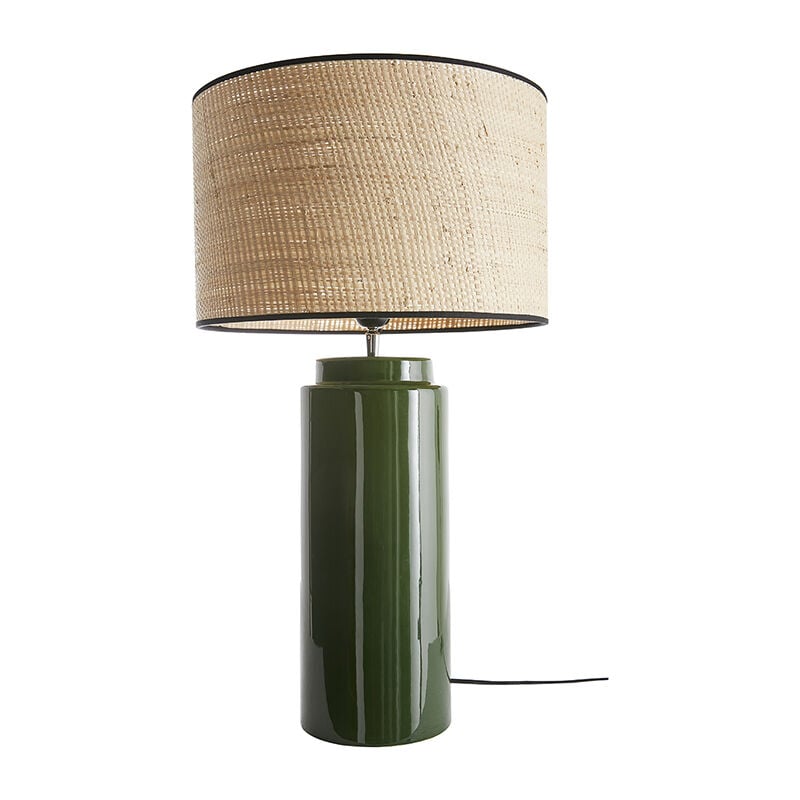 foto del prodotto lampada da tavolo in ceramica smaltata verde e paralume in rafia naturale h64 cm majes