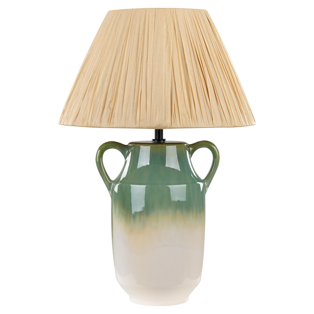 foto del prodotto lampada da tavolo in ceramica verde e bianca 53 cm paralume a cono in carta naturale comodino soggiorno camera da letto illuminazione